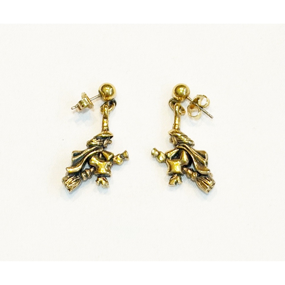 Avon Gold Tone Witch Dangle Drop Earrings LN109